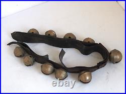 10 Antique Original Brass Sleigh Bells on Leather Strap Large Size and Numbered