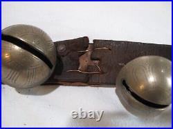 10 Antique Original Brass Sleigh Bells on Leather Strap Large Size and Numbered