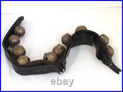 10 Antique Original Brass Sleigh Bells on Leather Strap Large Size and Numbered