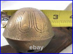 10 Antique Original Brass Sleigh Bells on Leather Strap Large Size and Numbered