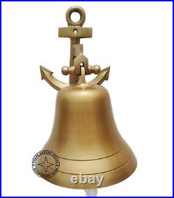 10 Inch Antique Brass Large Ship's Wall & Hanging Bell Brass Bracket & Lanyard