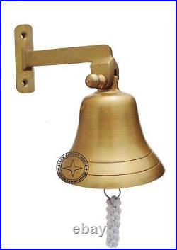 10 Inch Antique Brass Large Ship's Wall & Hanging Bell Brass Bracket & Lanyard W