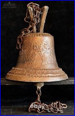11 1/2 SPANISH COLONIAL BELL, Vtg Large Old Antique Bronze Metal Mission Style