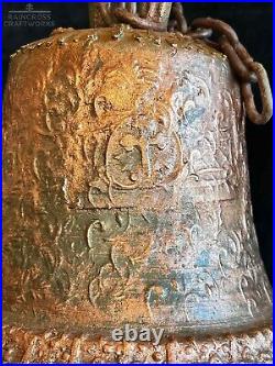 11 1/2 SPANISH COLONIAL BELL, Vtg Large Old Antique Bronze Metal Mission Style
