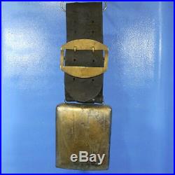 11 Antique Swiss Bronzed Iron COW BELL Leather Belt Brass Buckle Hallmark 1912
