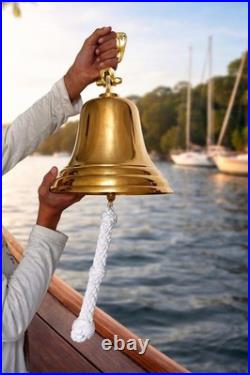 11 Large Brass Ship Bell with Rope Pull-Heavy-Duty Polished Brass Ship Bell