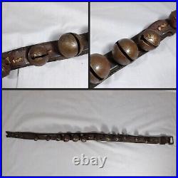12 Antique Brass Petal Sleigh Bells On A Leather Strap #0, 1, 2 Joseph Shipman