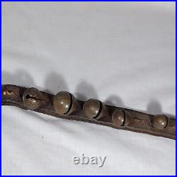 12 Antique Brass Petal Sleigh Bells On A Leather Strap #0, 1, 2 Joseph Shipman