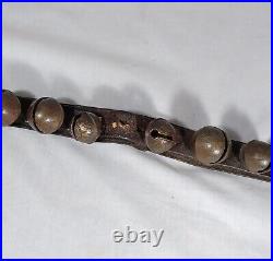12 Antique Brass Petal Sleigh Bells On A Leather Strap #0, 1, 2 Joseph Shipman