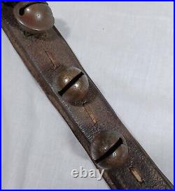 12 Antique Brass Petal Sleigh Bells On A Leather Strap #0, 1, 2 Joseph Shipman
