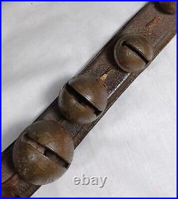 12 Antique Brass Petal Sleigh Bells On A Leather Strap #0, 1, 2 Joseph Shipman