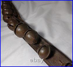 12 Antique Brass Petal Sleigh Bells On A Leather Strap #0, 1, 2 Joseph Shipman