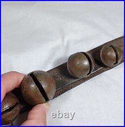 12 Antique Brass Petal Sleigh Bells On A Leather Strap #0, 1, 2 Joseph Shipman