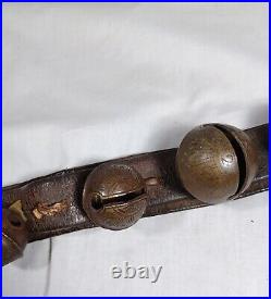 12 Antique Brass Petal Sleigh Bells On A Leather Strap #0, 1, 2 Joseph Shipman
