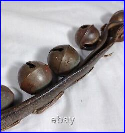 12 Antique Brass Petal Sleigh Bells On A Leather Strap #0, 1, 2 Joseph Shipman