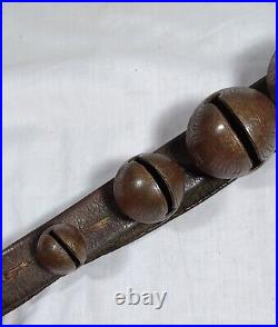 12 Antique Brass Petal Sleigh Bells On A Leather Strap #0, 1, 2 Joseph Shipman