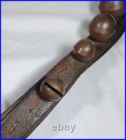 12 Antique Brass Petal Sleigh Bells On A Leather Strap #0, 1, 2 Joseph Shipman