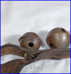 12 Antique Brass Petal Sleigh Bells On A Leather Strap #0, 1, 2 Joseph Shipman