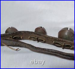 12 Antique Brass Petal Sleigh Bells On A Leather Strap #0, 1, 2 Joseph Shipman