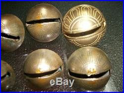 12-Graduating Antique Acorn Brass Sleigh Bells with Buckle/ #15 Down to #2