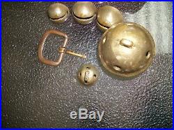 12-Graduating Antique Acorn Brass Sleigh Bells with Buckle/ #15 Down to #2