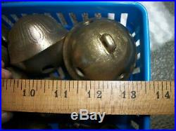 12-Graduating Antique Acorn Brass Sleigh Bells with Buckle/ #15 Down to #2