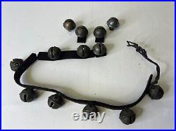 13 ANTIQUE #2 BRASS SLEIGH BELLS LEATHER STRAP W BUCKLE Christmas Bells