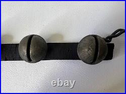 13 ANTIQUE #2 BRASS SLEIGH BELLS LEATHER STRAP W BUCKLE Christmas Bells