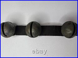 13 ANTIQUE #2 BRASS SLEIGH BELLS LEATHER STRAP W BUCKLE Christmas Bells