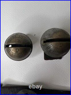 13 ANTIQUE #2 BRASS SLEIGH BELLS LEATHER STRAP W BUCKLE Christmas Bells