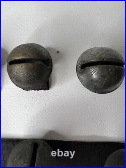 13 ANTIQUE #2 BRASS SLEIGH BELLS LEATHER STRAP W BUCKLE Christmas Bells