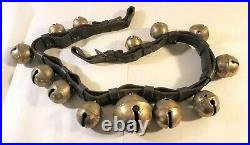 13 Original Antique Brass Embossed Horse Sleigh Bells With Buckles Leather Strap