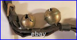 13 Original Antique Brass Embossed Horse Sleigh Bells With Buckles Leather Strap