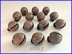 14 Antique Globe Sleigh Bells /Pointed Egg Bells / Artic Bells, Brass, Rivets