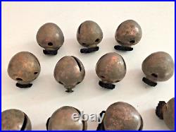 14 Antique Globe Sleigh Bells /Pointed Egg Bells / Artic Bells, Brass, Rivets