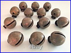 14 Antique Globe Sleigh Bells /Pointed Egg Bells / Artic Bells, Brass, Rivets