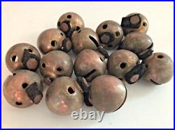 14 Antique Globe Sleigh Bells /Pointed Egg Bells / Artic Bells, Brass, Rivets