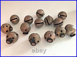 14 Antique Globe Sleigh Bells /Pointed Egg Bells / Artic Bells, Brass, Rivets