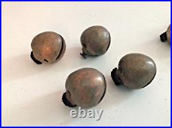 14 Antique Globe Sleigh Bells /Pointed Egg Bells / Artic Bells, Brass, Rivets