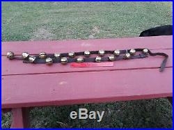 17 Vtg/Antique Large PETAL Shank Type BRASS SLEIGH BELLS, 8ft. Belt, 1800's NICE