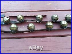 17 Vtg/Antique Large PETAL Shank Type BRASS SLEIGH BELLS, 8ft. Belt, 1800's NICE