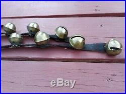 17 Vtg/Antique Large PETAL Shank Type BRASS SLEIGH BELLS, 8ft. Belt, 1800's NICE