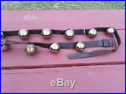 17 Vtg/Antique Large PETAL Shank Type BRASS SLEIGH BELLS, 8ft. Belt, 1800's NICE