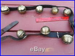 17 Vtg/Antique Large PETAL Shank Type BRASS SLEIGH BELLS, 8ft. Belt, 1800's NICE