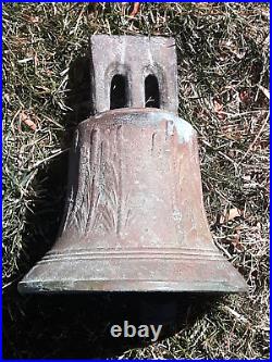 1800's Antique Primitive Heavy 9 Bronze Bell Cast Brass CatTails Embossed
