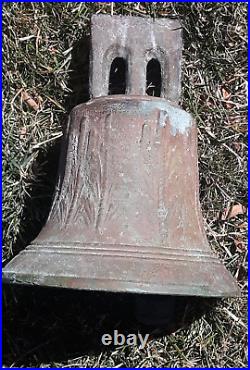 1800's Antique Primitive Heavy 9 Bronze Bell Cast Brass CatTails Embossed