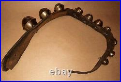 1800s Christmas Horse Sleigh 10 Bells Brass Antique Leather Rare Authentic Large
