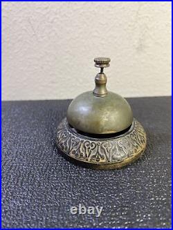 1874 Antique HOTEL BELLHOP COUNTER TOP Brass Ornate LARGE DESK CALL BELL WORKS
