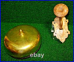 1879 Patent Victorian Bronze Mechanical Gong Door Bell Restored, Working (40008)