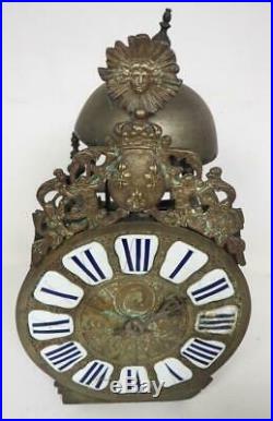 18THC French Verge Lantern Clock Cartouche Dial Bell Strike Weight Driven C1760